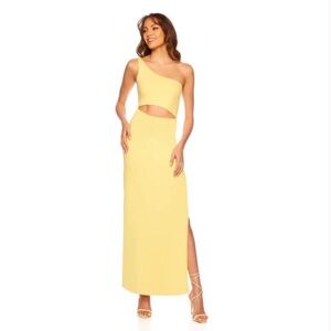 NWT Susana Monaco Women's One Shoulder Cutout Leg Slit Maxi Dress Lemon Zest!